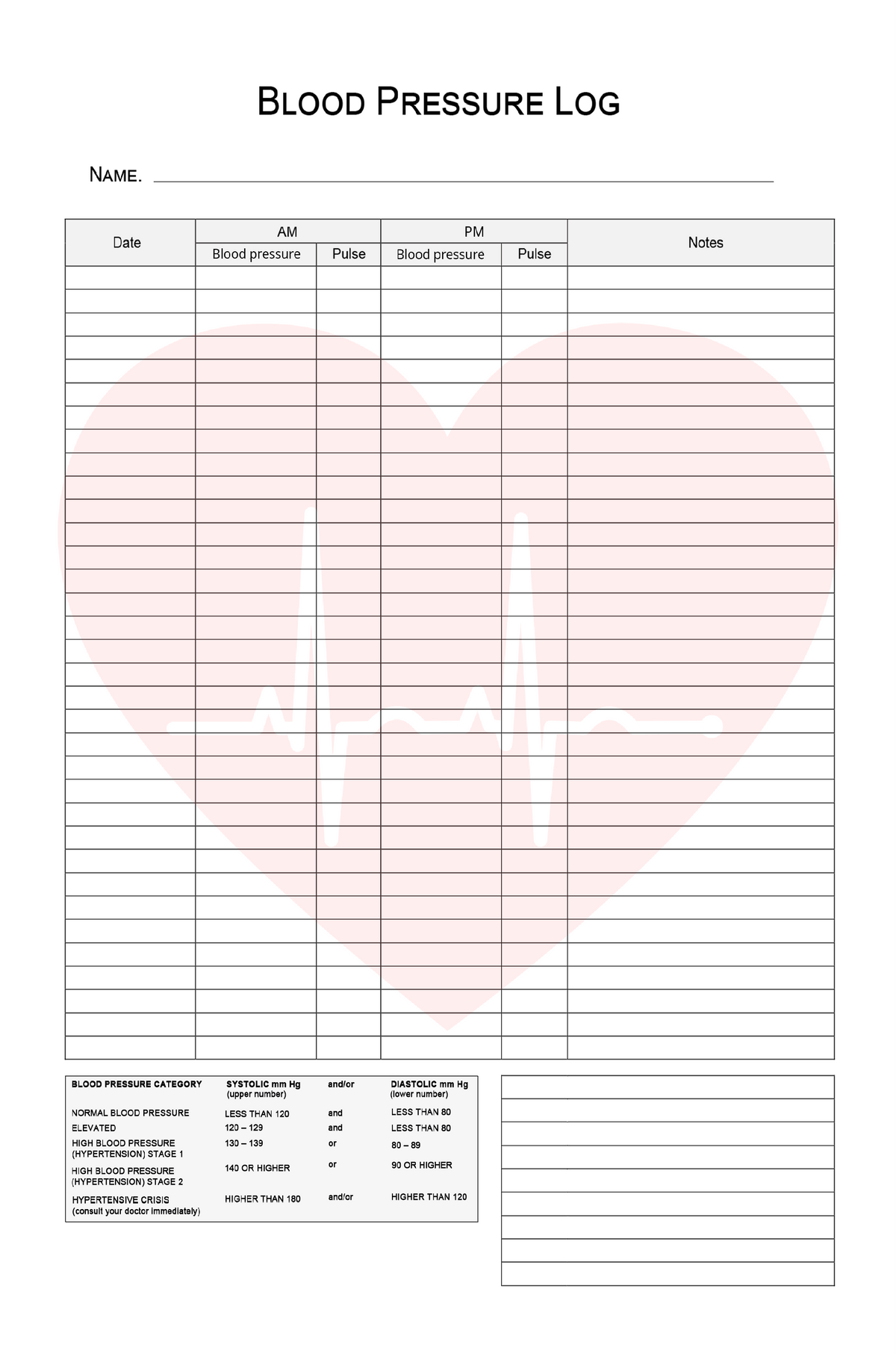 Blood Pressure Log Book — Instant Download