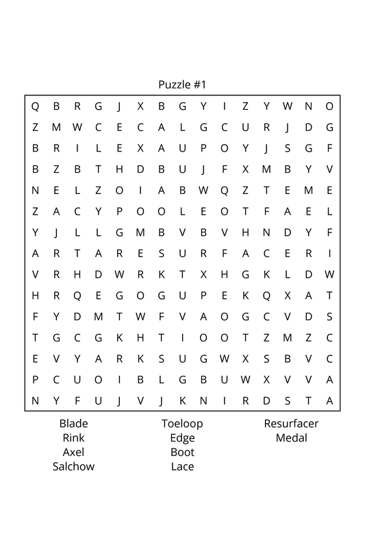 Word Search: Ice Skating, Gymnastics, Tumbling & Princess