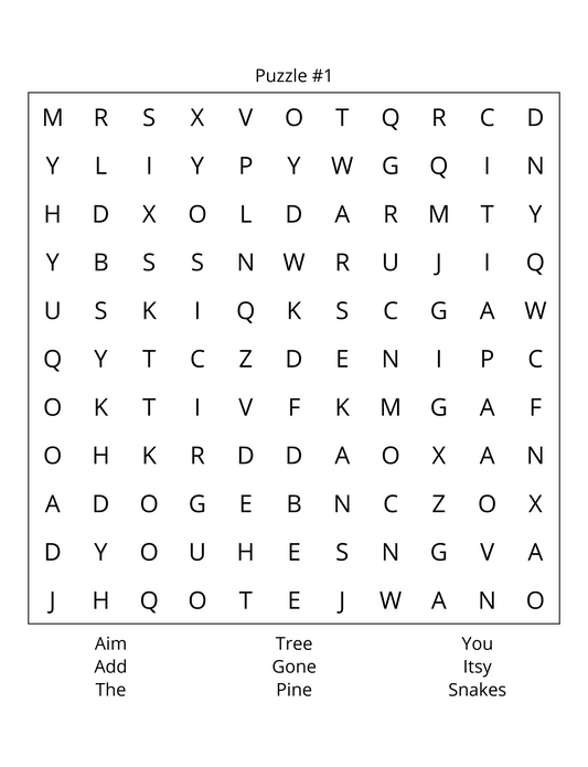 Pine Trees & Snakes Word Search Puzzles for Outdoor Lovers