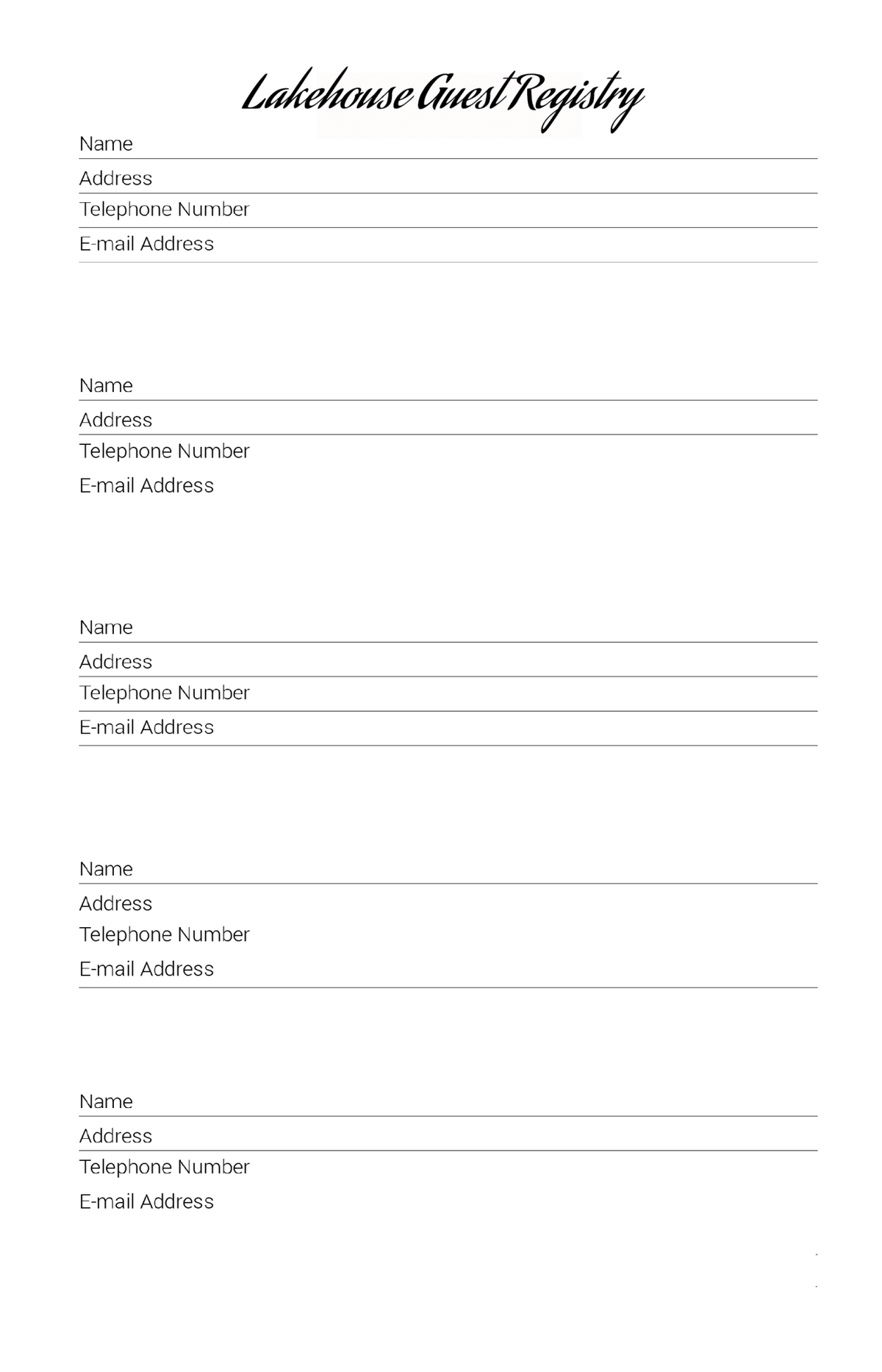 Lakehouse Guest Registry - LL Puzzle Books