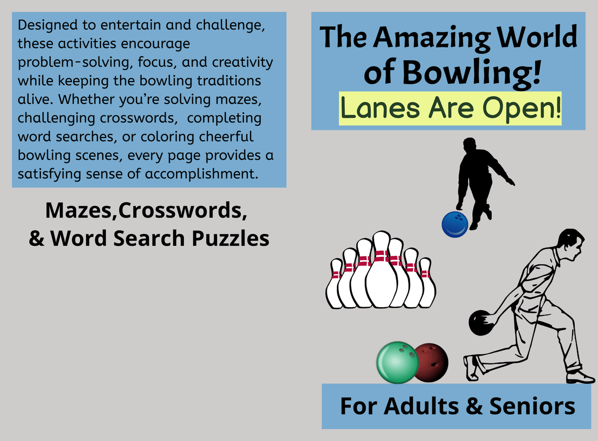 Bowling Activity Book — Crosswords, Mazes & Word Search Puzzles - LL Puzzle Books