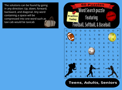 Word Search: Featuring Football, Softball & Baseball