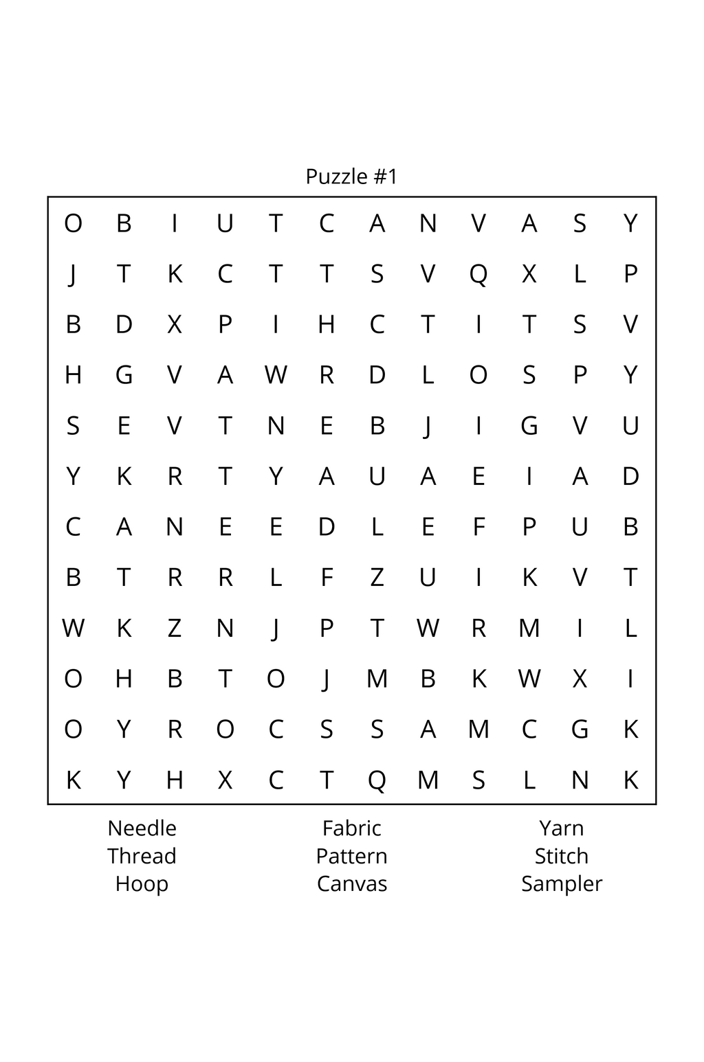 It's All About the Stitches Word Search