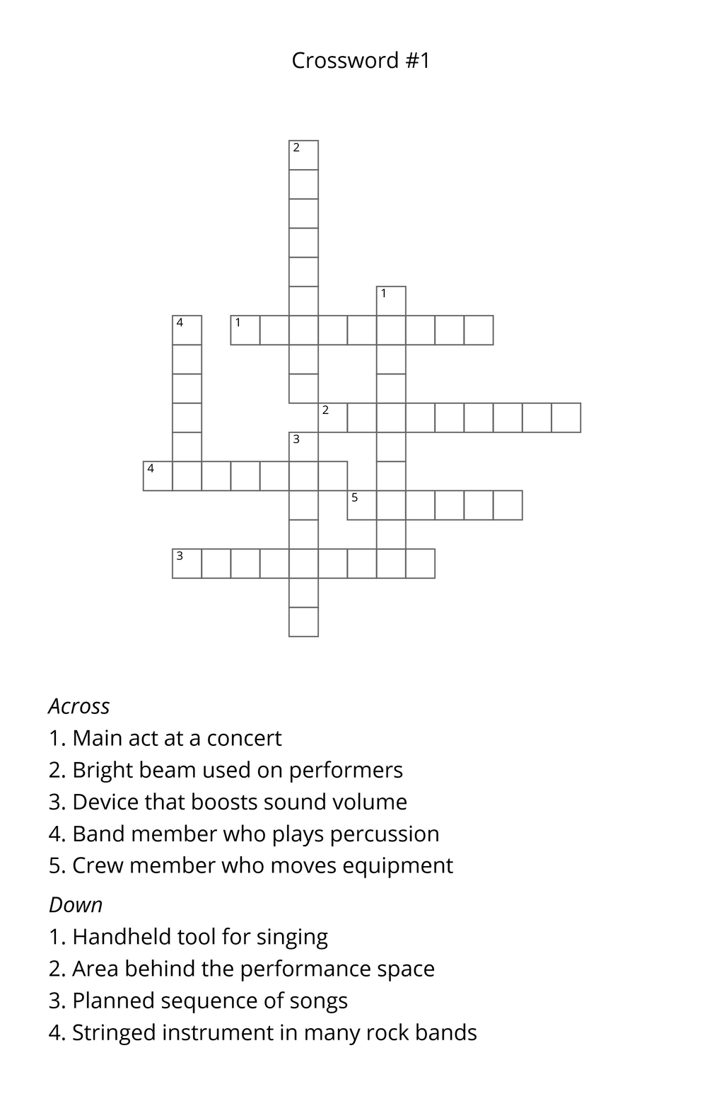 Rock Music Crossword Puzzles   (1980)