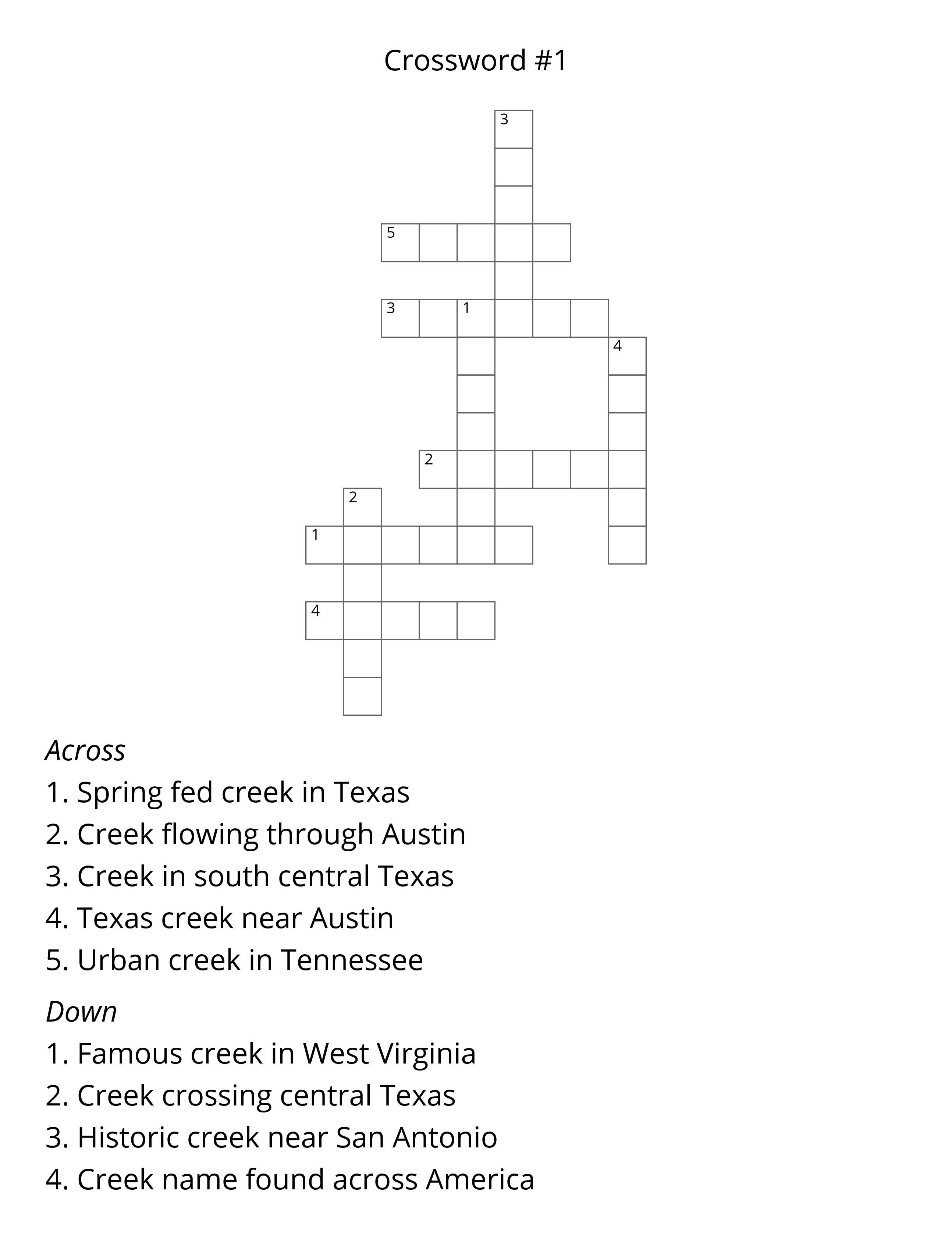 Creeks, Rivers, & Lakes in and around the US Crossword Puzzles