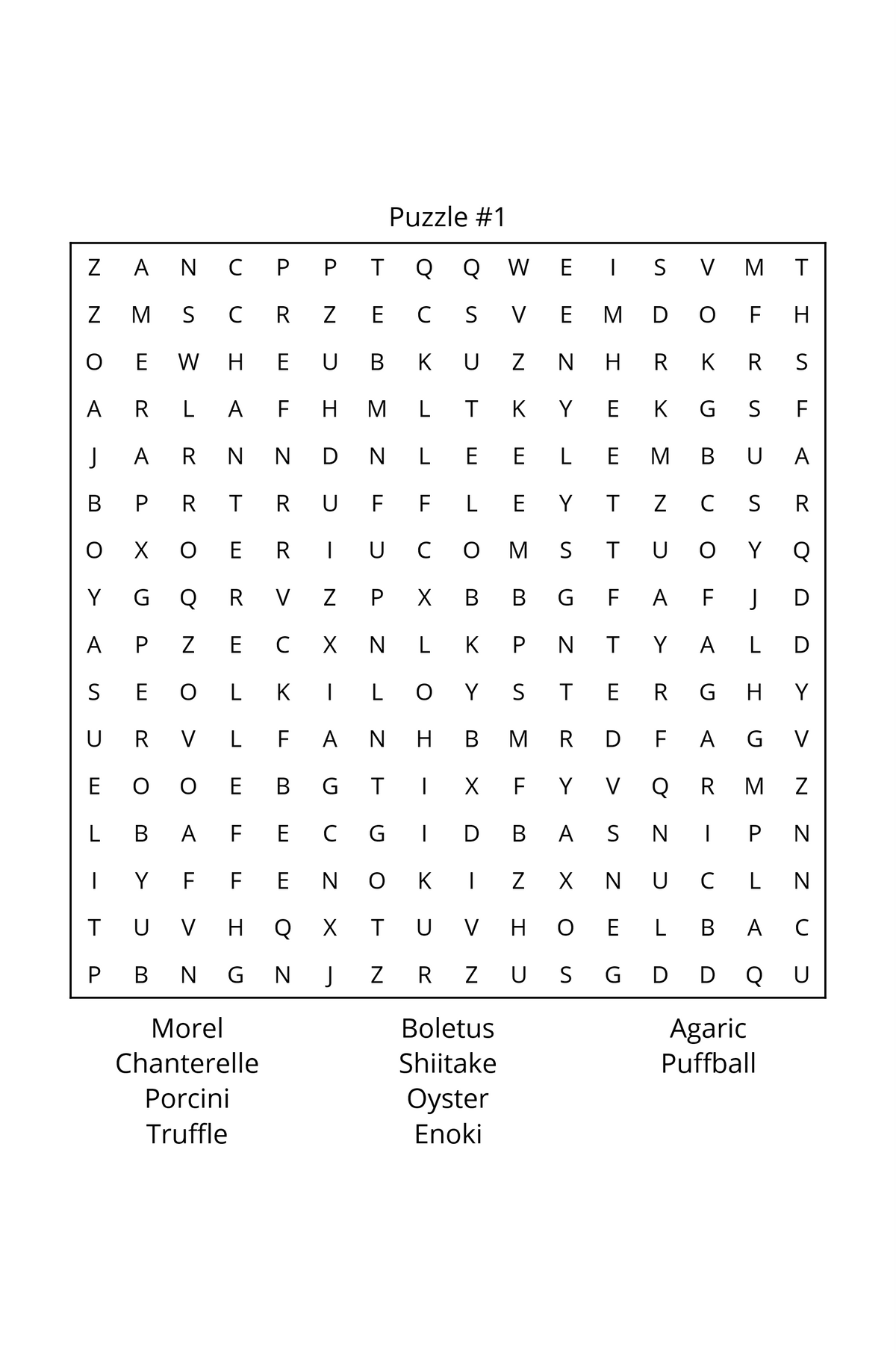 Mushrooms, Mushrooms, Mushrooms Word Search — Instant Download