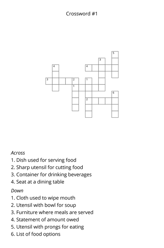 Restaurant Style Crosswords — Instant Download