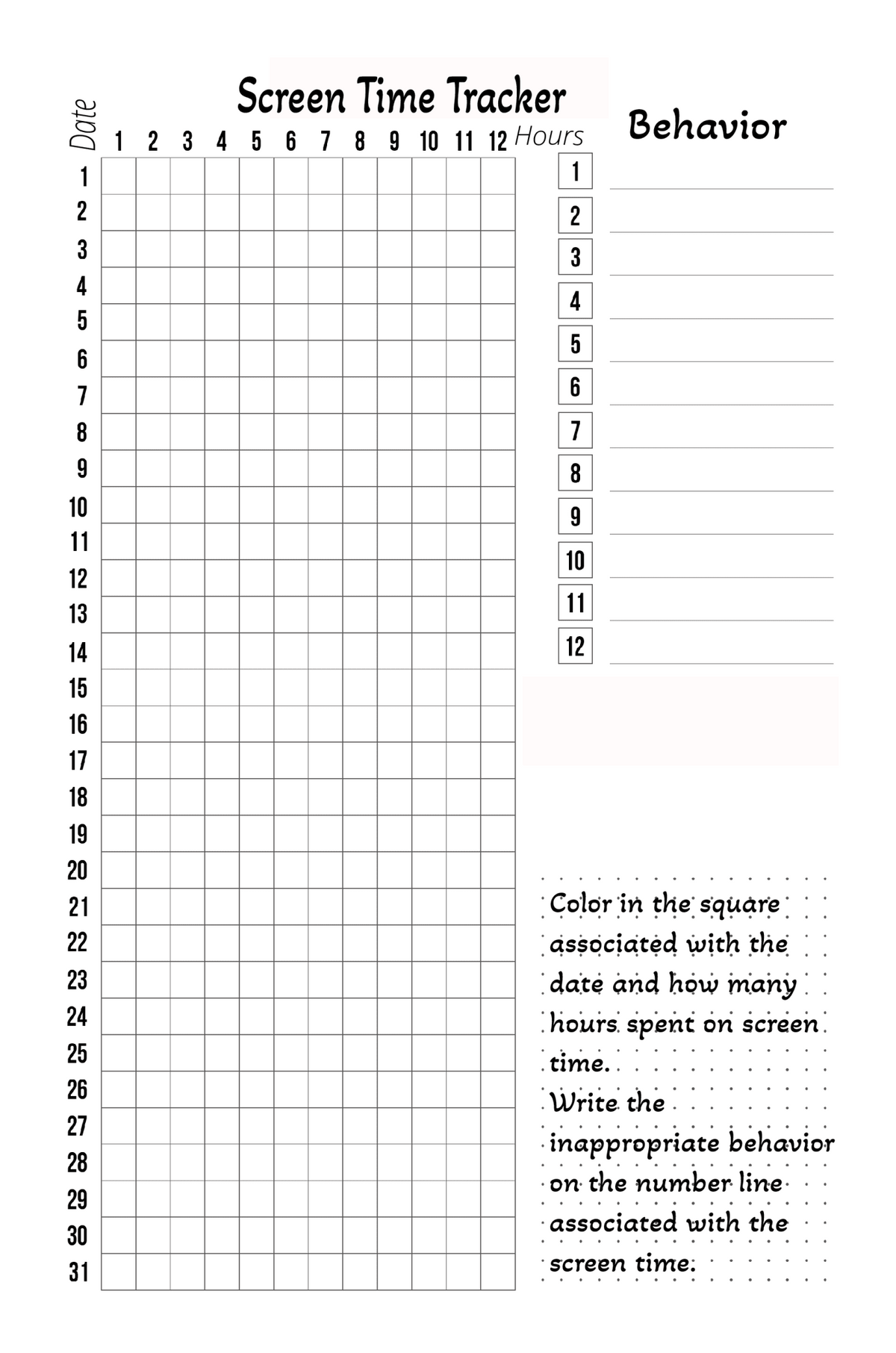 Screen Time & Behavior Tracker for Parents – Printable Instant Download - LL Puzzle Books