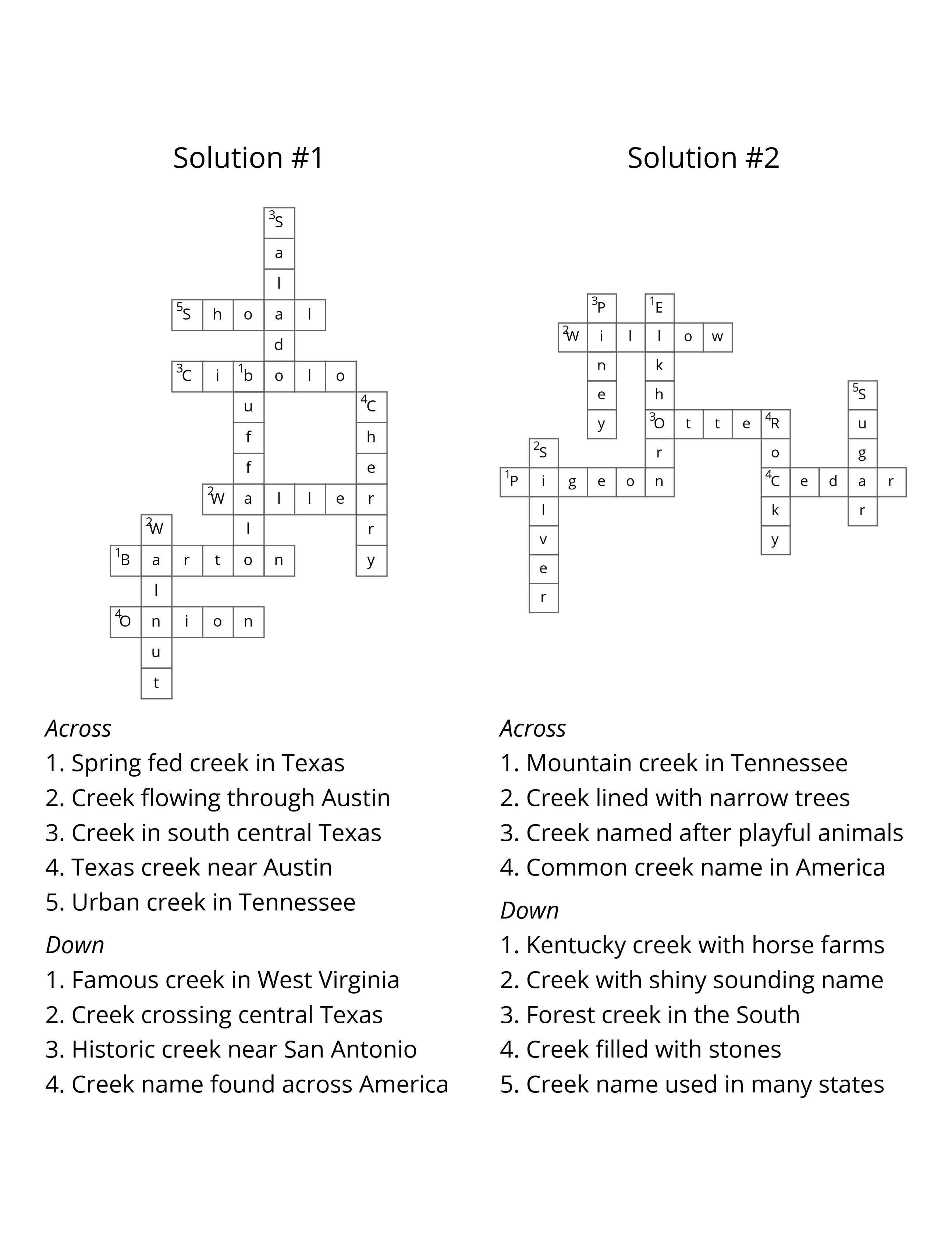 Creeks, Rivers, & Lakes in and around the US Crossword Puzzles